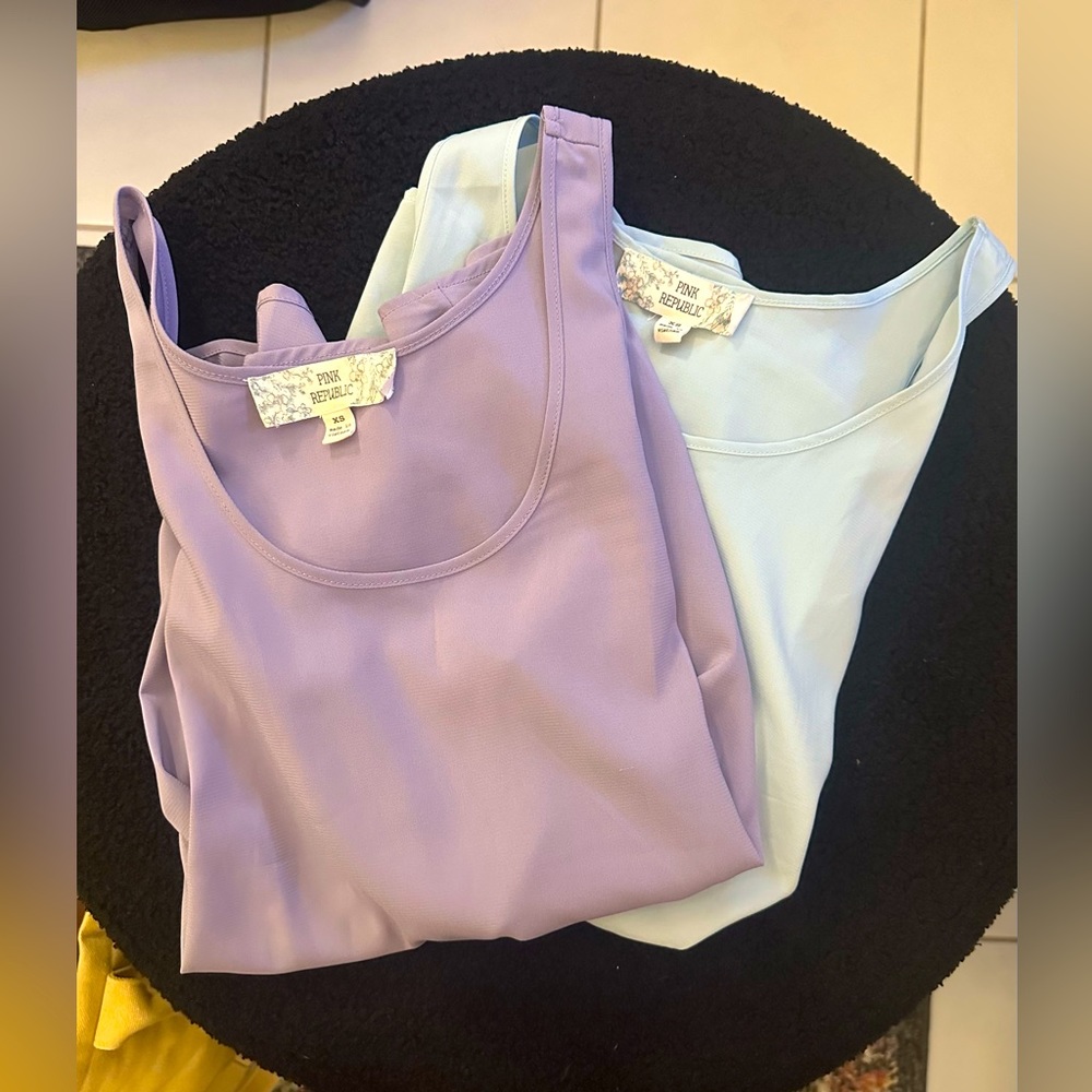 Set of 2 Satin Blend U Neck Tank Tops; Lilac & Baby Blue; Size XS / S